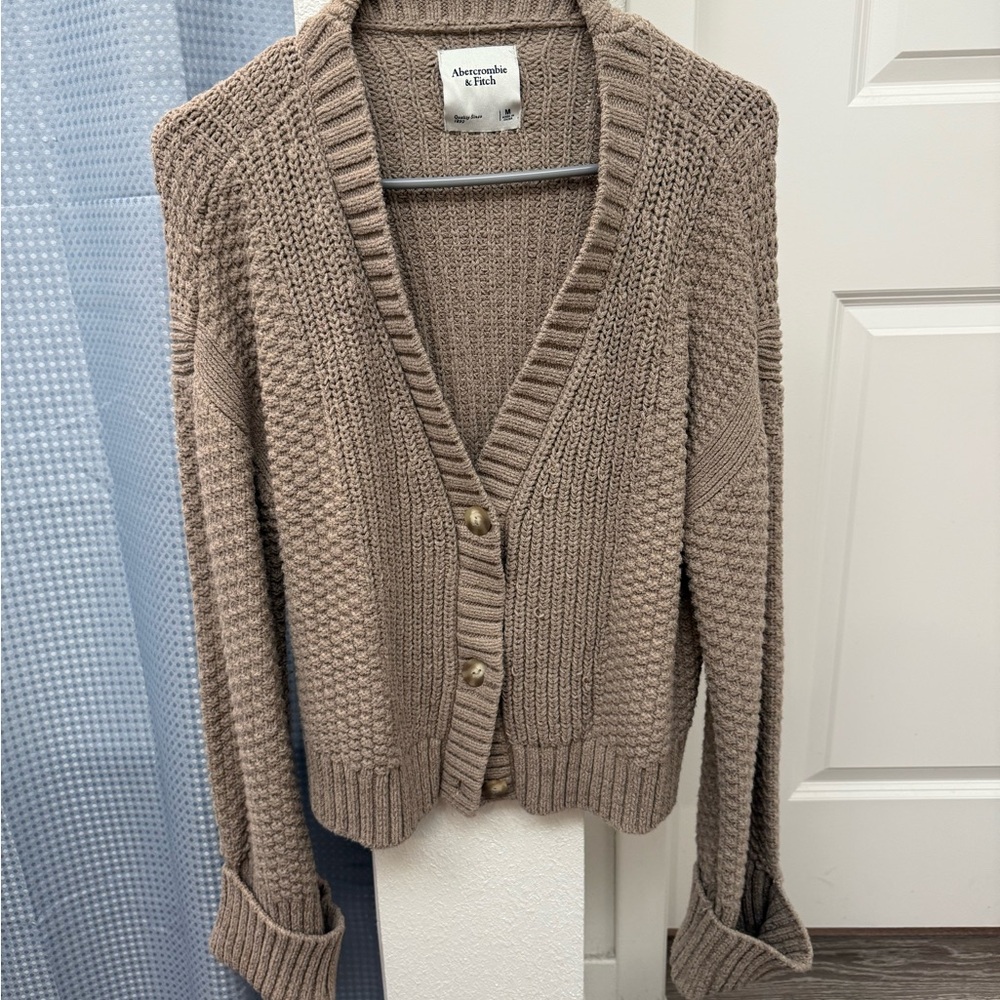 Abercrombie & Fitch Cameron Seed Taupe Knit Button-Up Cardigan